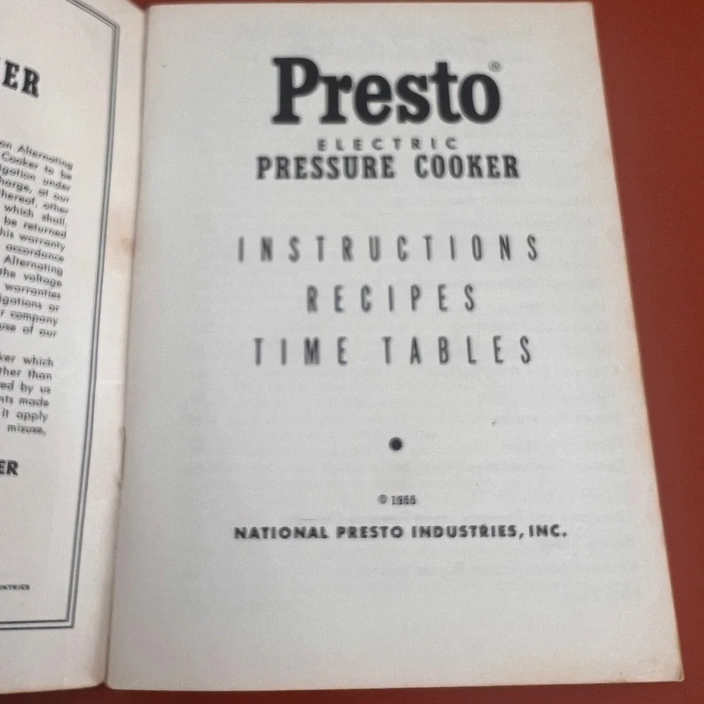 Vintage 1955 Presto Electric Pressure Cooker Model S-60 Recipe Book Instructions